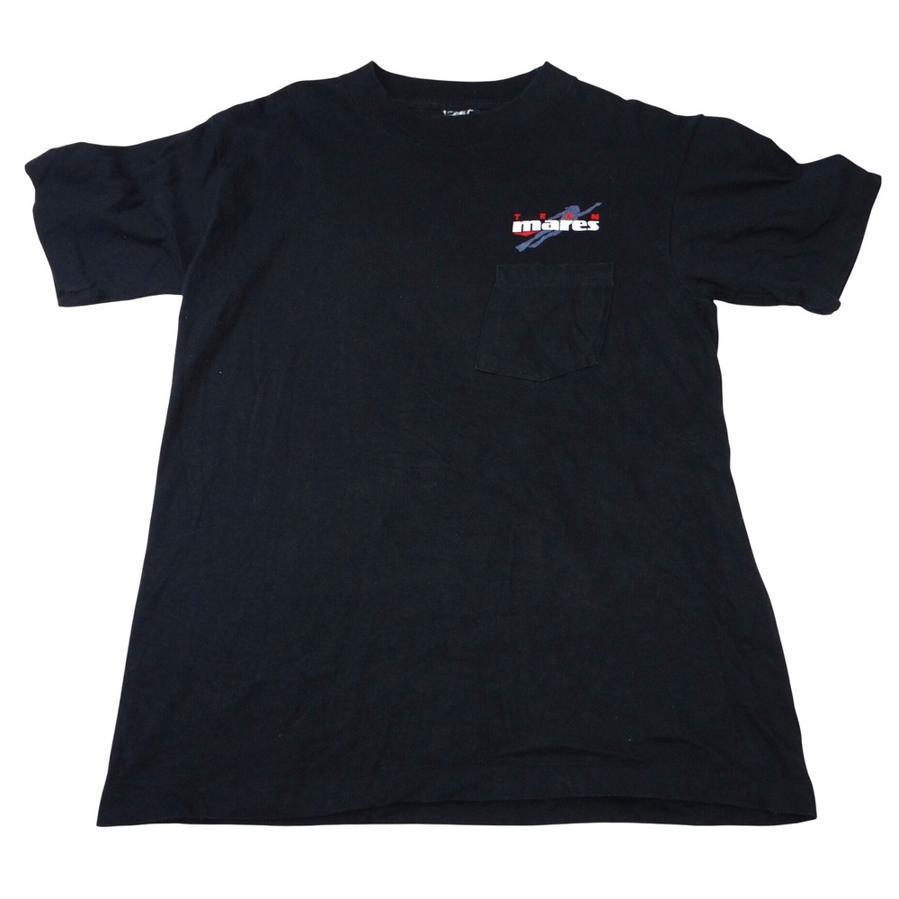 Vintage Mares Team Scuba Diver Graphic TShirt Mens L Black Short Sleeve Pocket‎